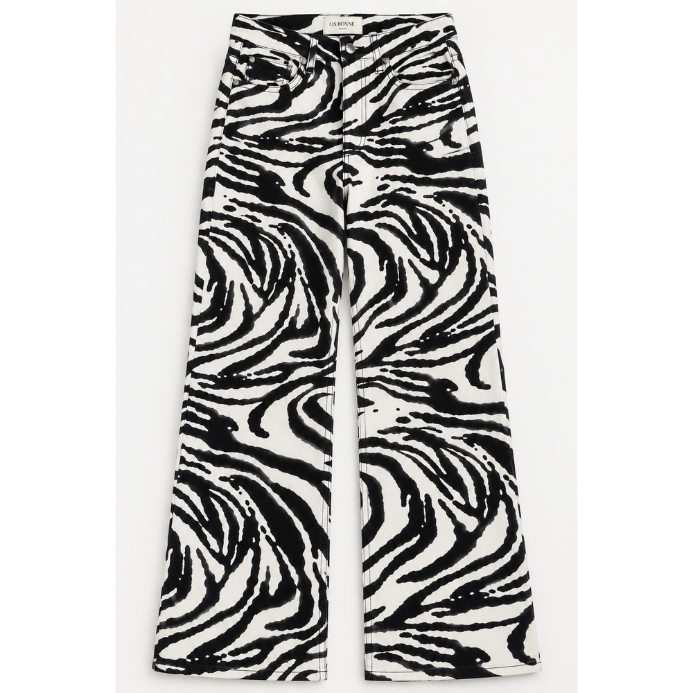 Lis Bonne Atelier Jeans 27 NWT Zebra Print High Rise Wide Leg Stretch